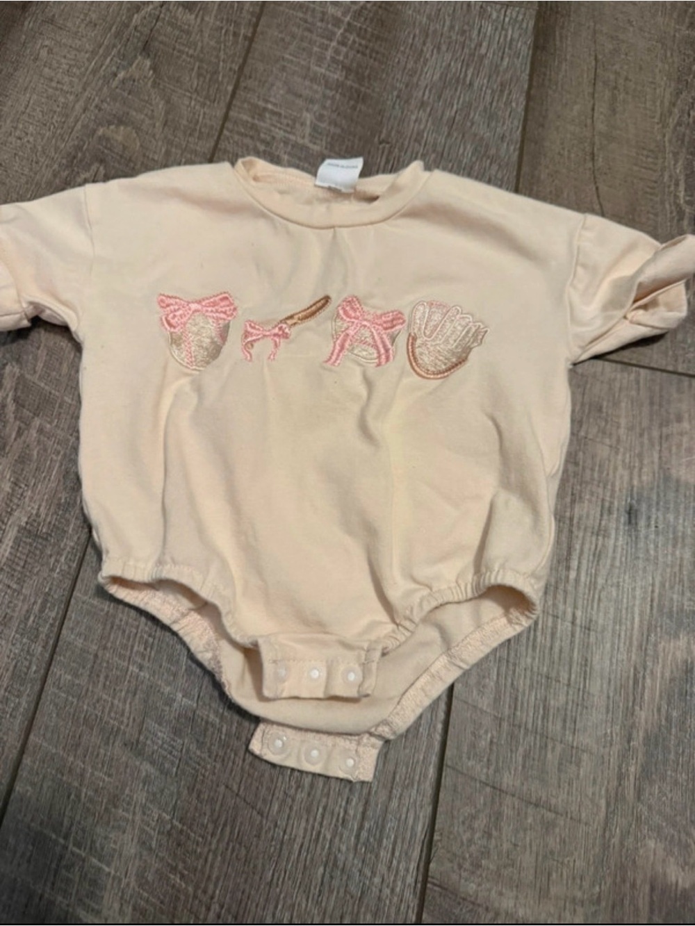 Cream Baby One-Piece Bodysuit with Pink Embroidered Bows
